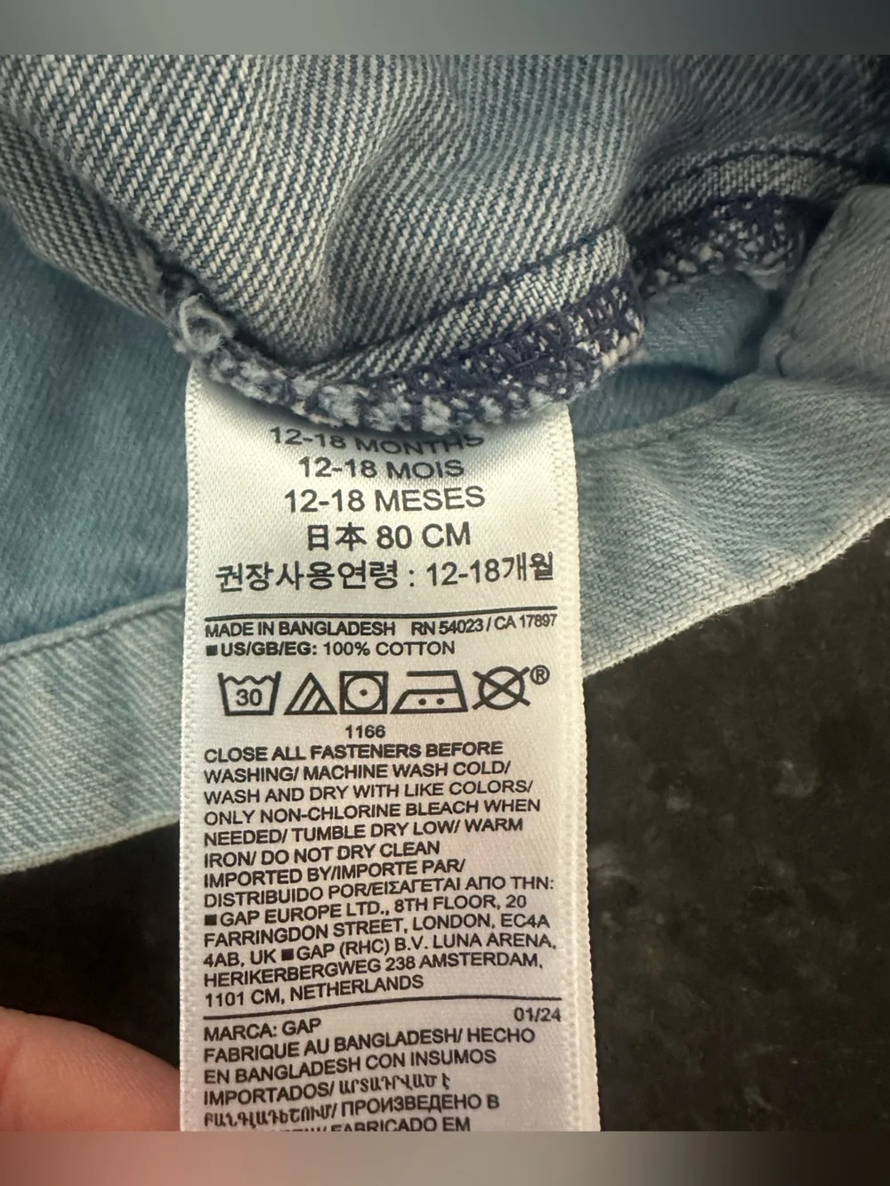 GAP Button Front Mixed Denim Jumper 12-18M